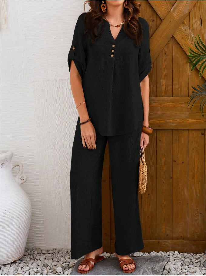 Loose Leisure Suit Solid Color Short-sleeved Trousers