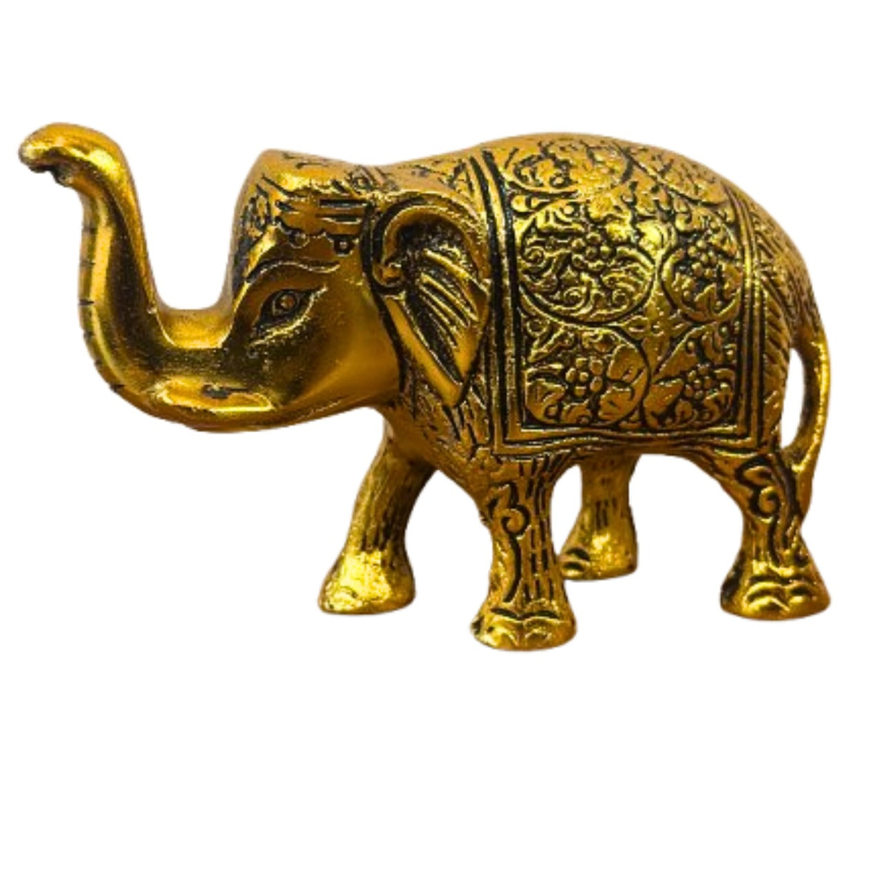 Handmade Brass Elephant Figurine - 5 Inch Golden Finish