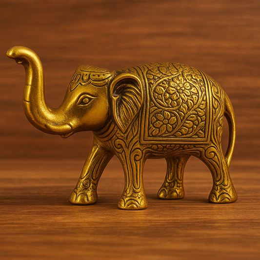 Handmade Brass Elephant Figurine - 5 Inch Golden Finish