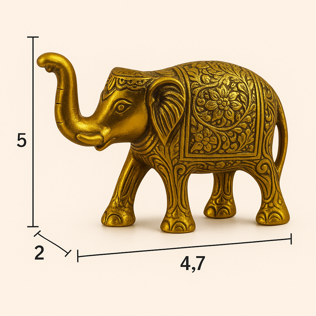 Handmade Brass Elephant Figurine - 5 Inch Golden Finish