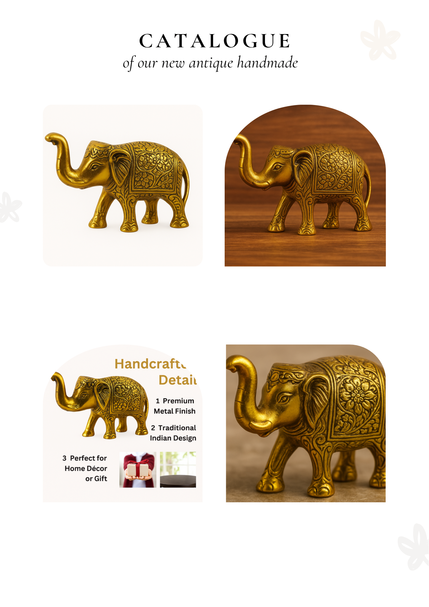 Handmade Brass Elephant Figurine - 5 Inch Golden Finish