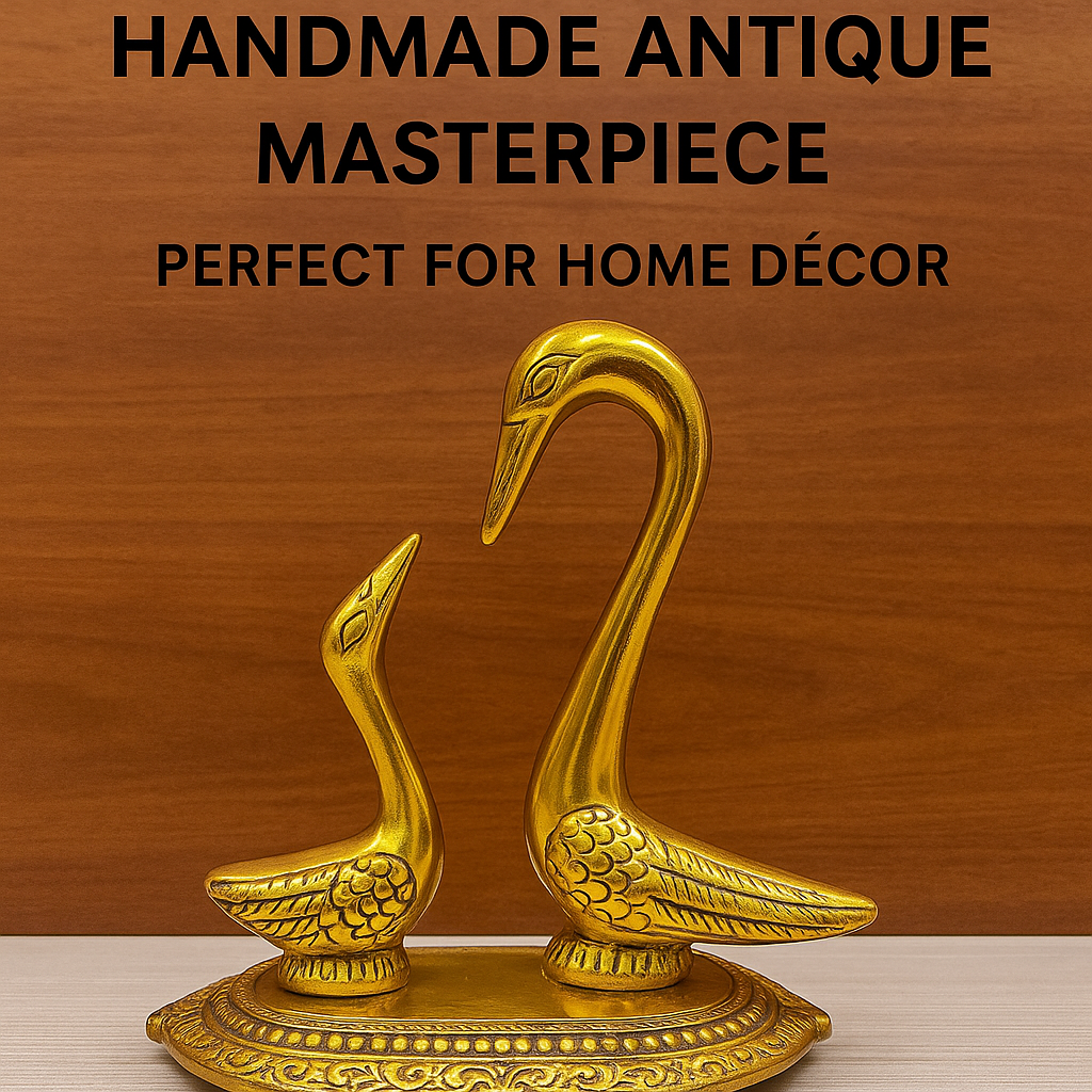 Handcrafted Golden Swan Pair Decorative Showpiece - Antique Style Home Decor