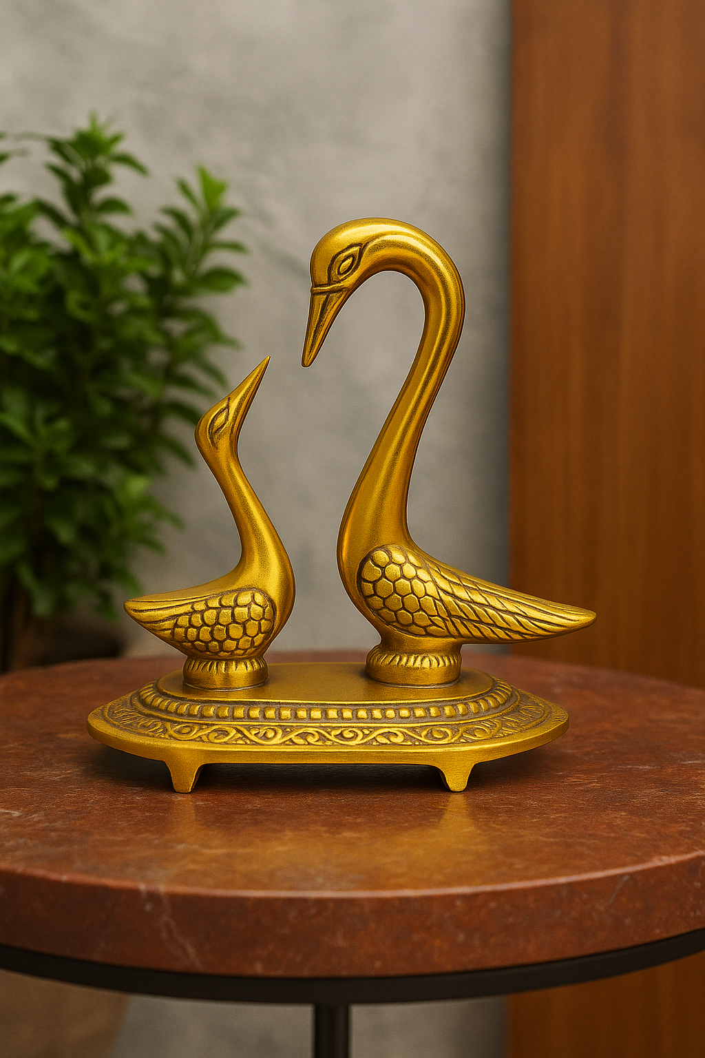 Handcrafted Golden Swan Pair Decorative Showpiece - Antique Style Home Decor
