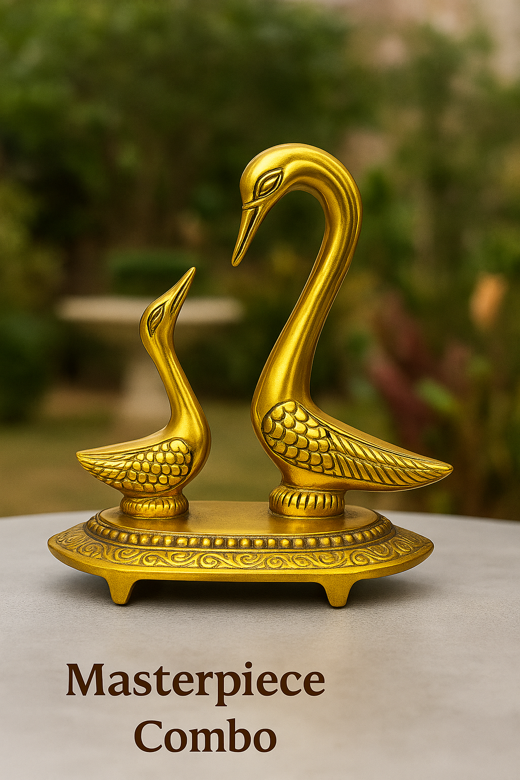 Handcrafted Golden Swan Pair Decorative Showpiece - Antique Style Home Decor