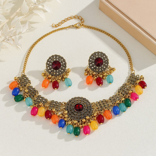 Retro Indian Style Necklace And Earrings Suite
