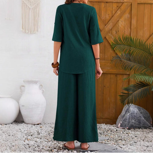 Loose Leisure Suit Solid Color Short-sleeved Trousers