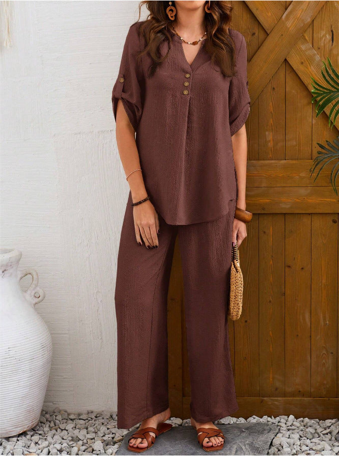 Loose Leisure Suit Solid Color Short-sleeved Trousers