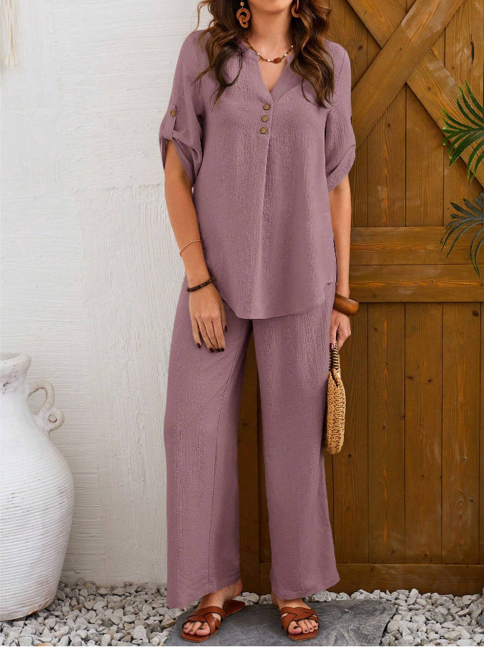 Loose Leisure Suit Solid Color Short-sleeved Trousers