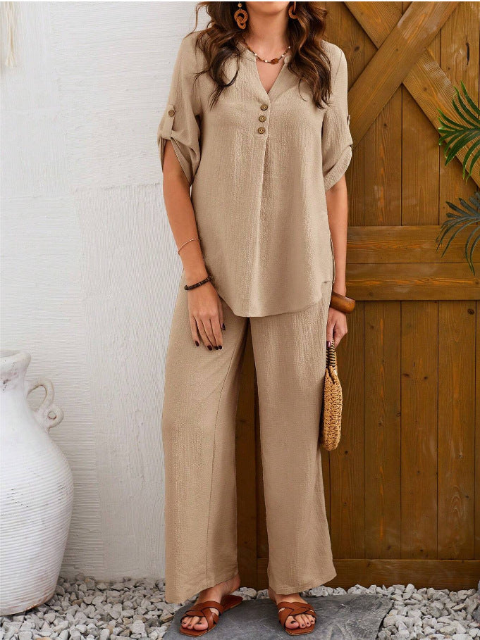 Loose Leisure Suit Solid Color Short-sleeved Trousers