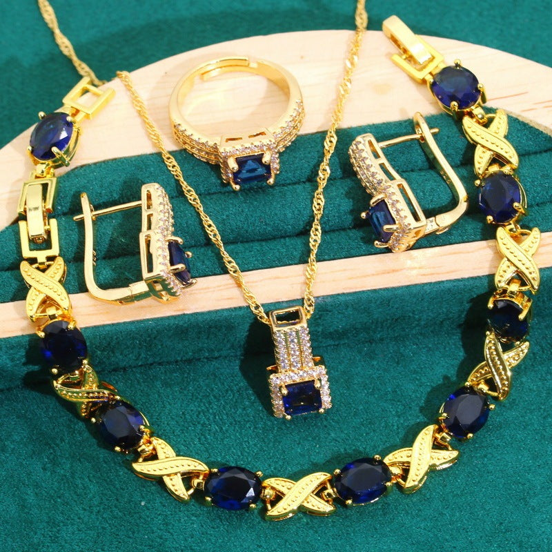 Fashion Zircon Bracelet Earrings Suit