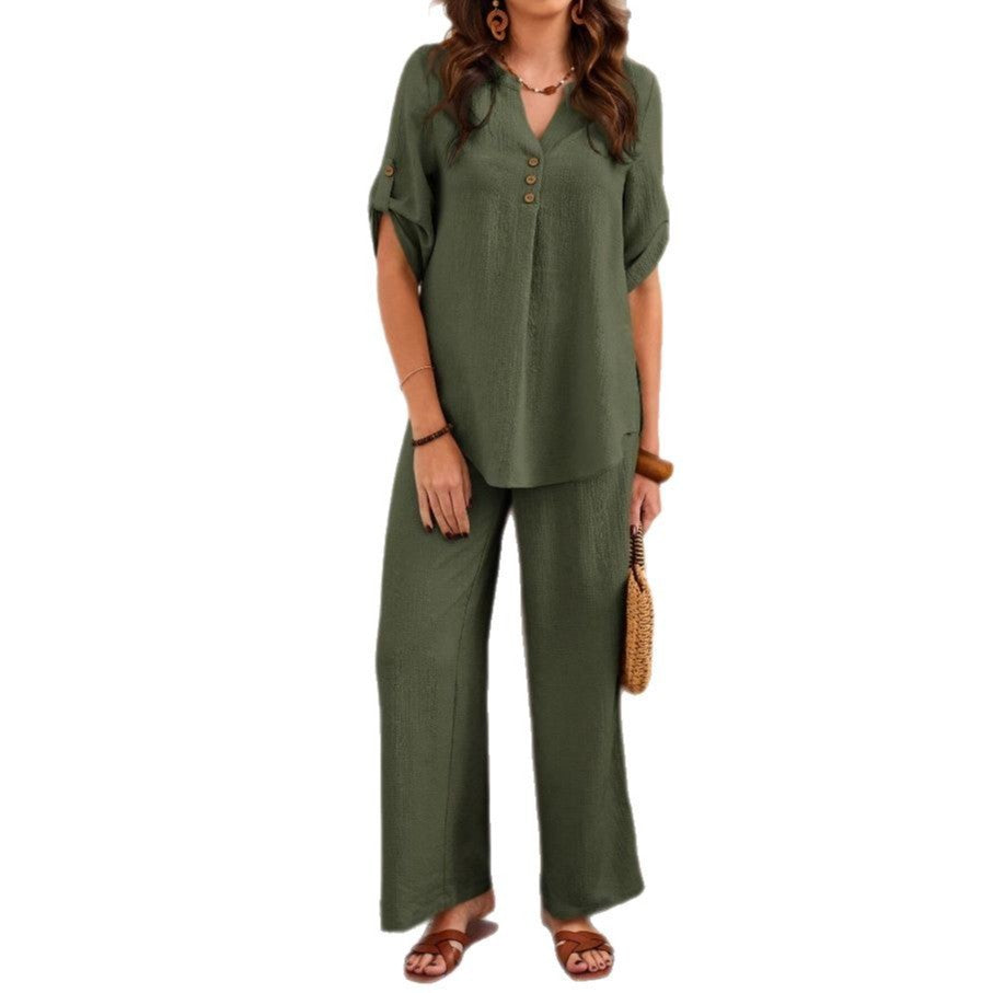Loose Leisure Suit Solid Color Short-sleeved Trousers
