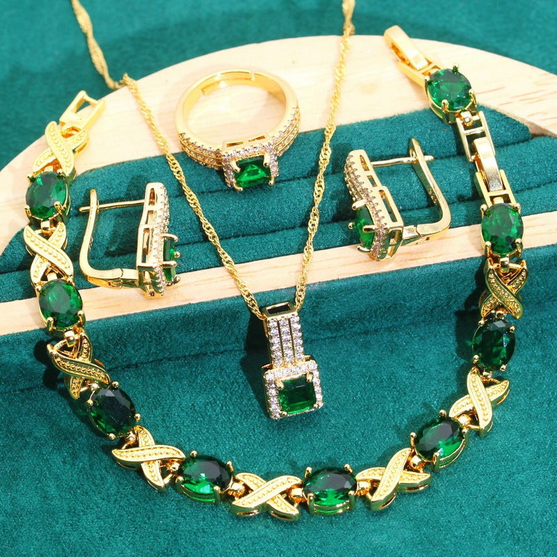 Fashion Zircon Bracelet Earrings Suit
