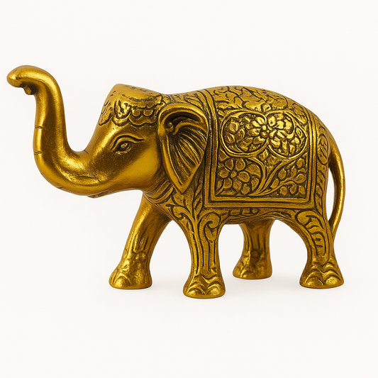 Handmade Brass Elephant Figurine - 5 Inch Golden Finish