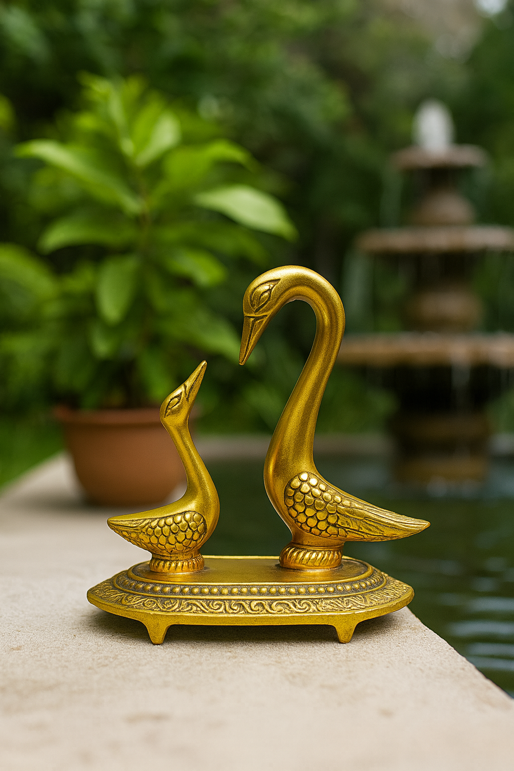 Handcrafted Golden Swan Pair Decorative Showpiece - Antique Style Home Decor