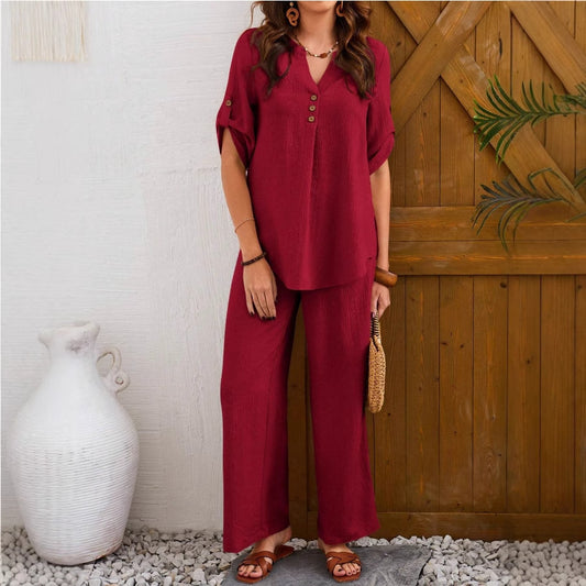 Loose Leisure Suit Solid Color Short-sleeved Trousers
