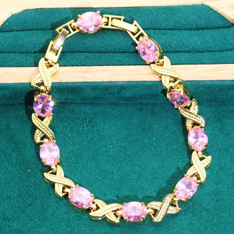 Fashion Zircon Bracelet Earrings Suit