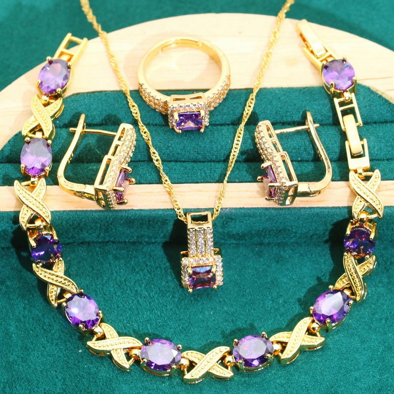 Fashion Zircon Bracelet Earrings Suit